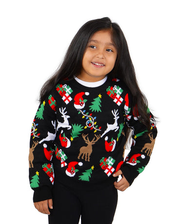 SOCAL LOOK Kids Ugly Christmas Sweater - Black Long Sleeve Cute Festive Holiday Xmas Pullover for Boys & Girls